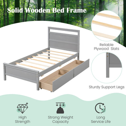 Modern Twin Wooden Bed Frame with 2 Drawers for Storage Perfect for Teens and Adults – Grey