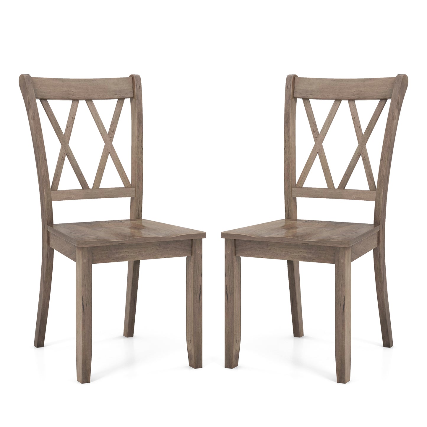 Pair of Cross Back Dining Chairs with Rubber Wood Frame for Farmhouse Style Seating - Brown