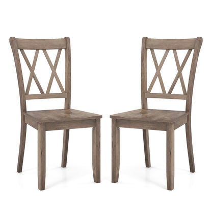 Pair of Cross Back Dining Chairs with Rubber Wood Frame for Farmhouse Style Seating - Brown