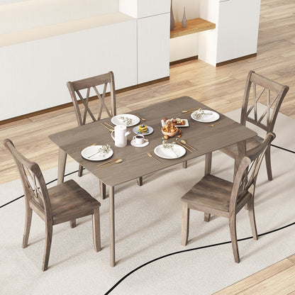Pair of Cross Back Dining Chairs with Rubber Wood Frame for Farmhouse Style Seating - Brown