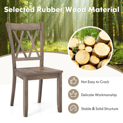 Pair of Cross Back Dining Chairs with Rubber Wood Frame for Farmhouse Style Seating - Brown