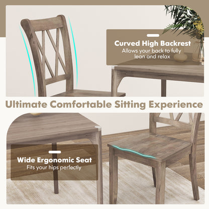 Pair of Cross Back Dining Chairs with Rubber Wood Frame for Farmhouse Style Seating - Brown
