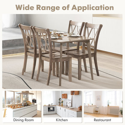 Pair of Cross Back Dining Chairs with Rubber Wood Frame for Farmhouse Style Seating - Brown