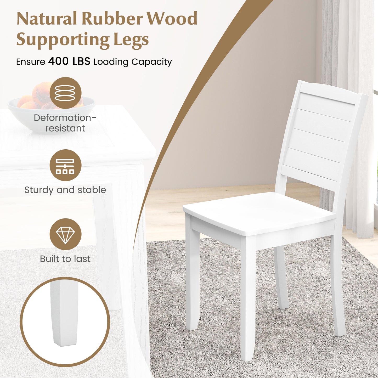 Pair of Cross Back Dining Chairs with Rubber Wood Frame for Farmhouse Style Seating - White