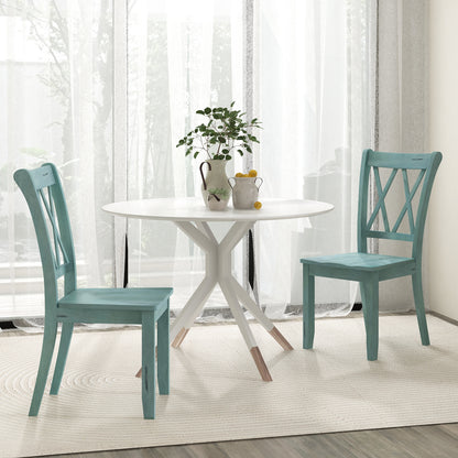 Pair of Cross Back Dining Chairs with Rubber Wood Frame for Farmhouse Style Seating - Green