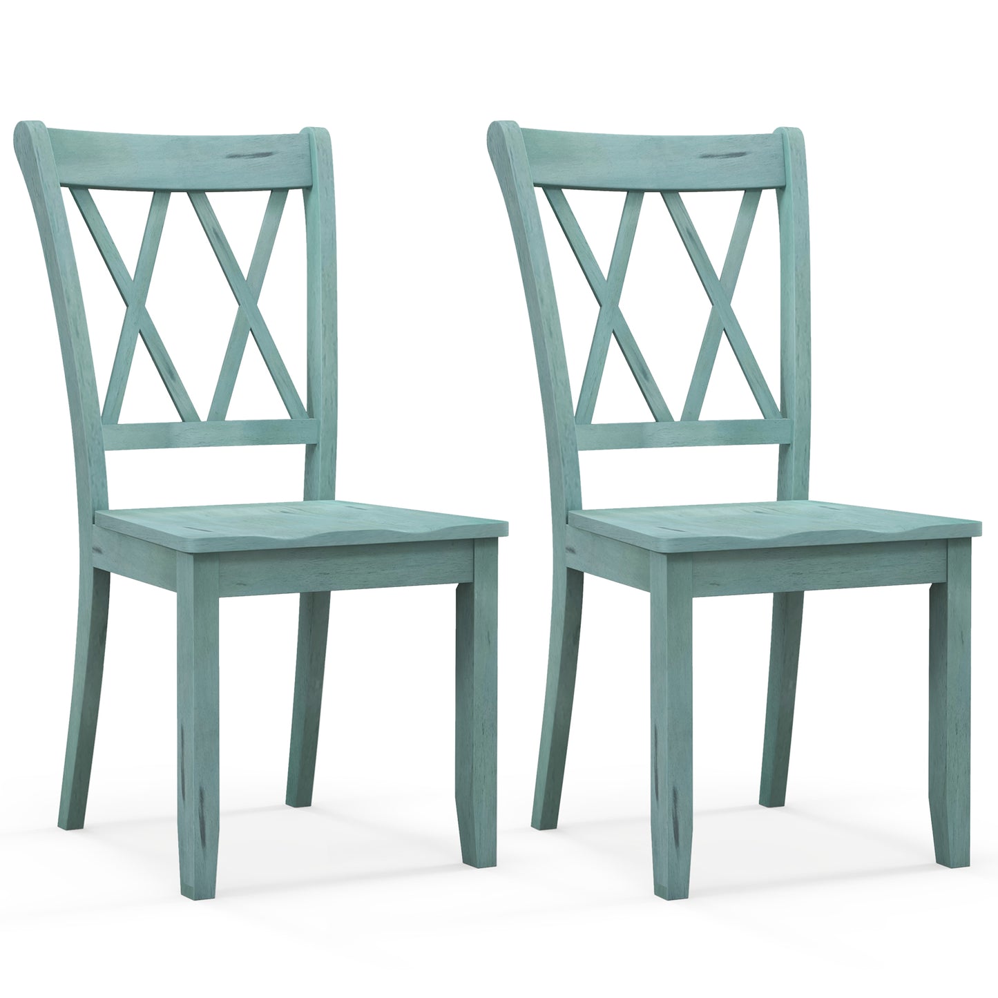 Pair of Cross Back Dining Chairs with Rubber Wood Frame for Farmhouse Style Seating - Green