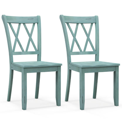 Pair of Cross Back Dining Chairs with Rubber Wood Frame for Farmhouse Style Seating - Green