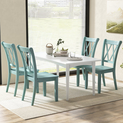 Pair of Cross Back Dining Chairs with Rubber Wood Frame for Farmhouse Style Seating - Green