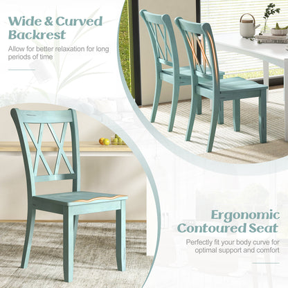 Pair of Cross Back Dining Chairs with Rubber Wood Frame for Farmhouse Style Seating - Green