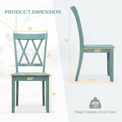 Pair of Cross Back Dining Chairs with Rubber Wood Frame for Farmhouse Style Seating - Green