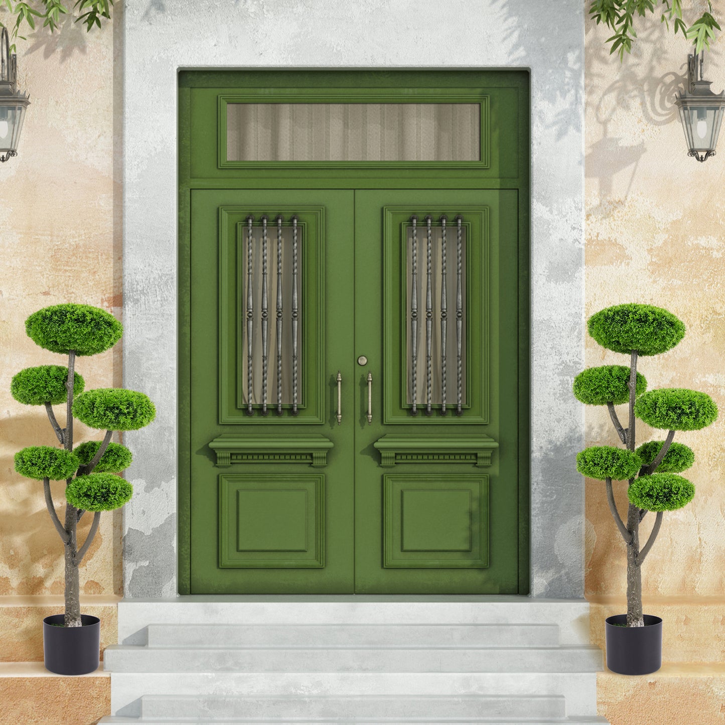 44" Artificial Boxwood Topiary Tree with Six Squash Balls, Faux Moss & Realistic Trunk