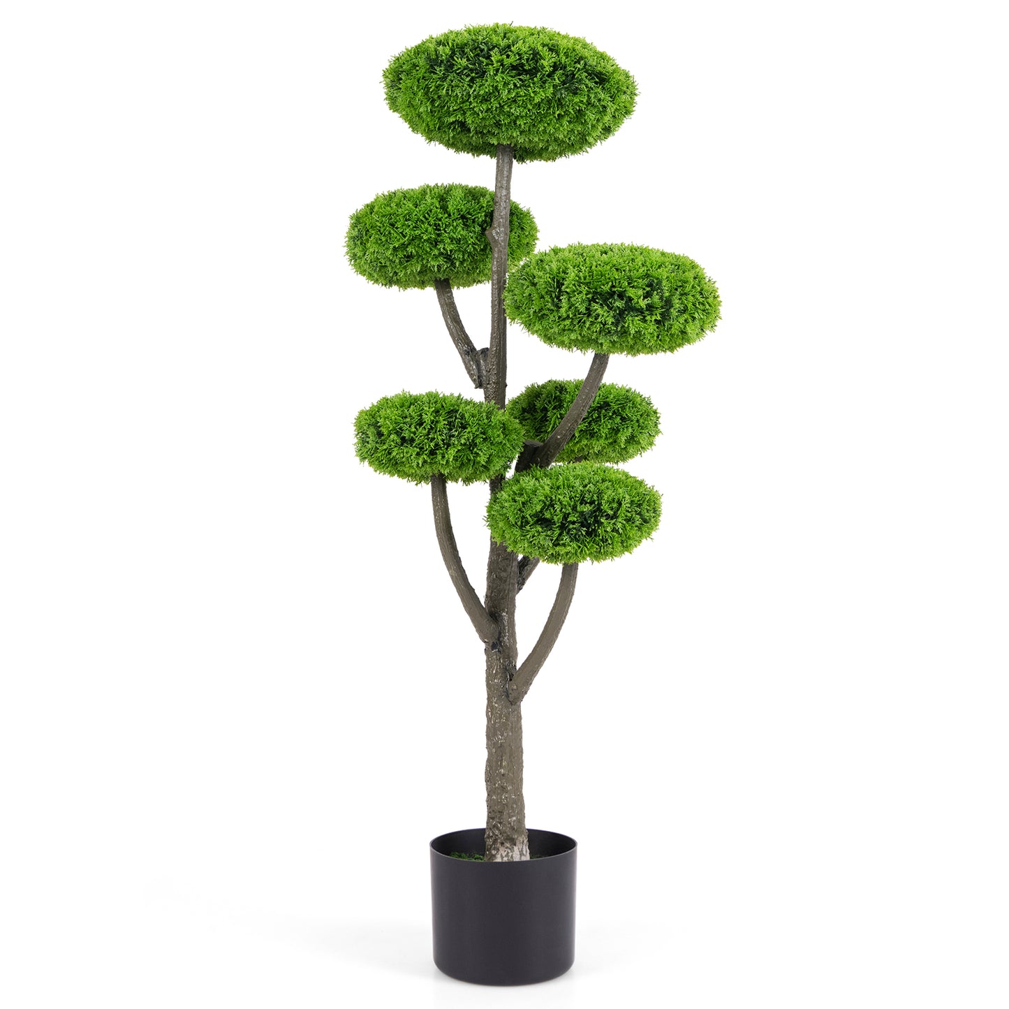 44" Artificial Boxwood Topiary Tree with Six Squash Balls, Faux Moss & Realistic Trunk