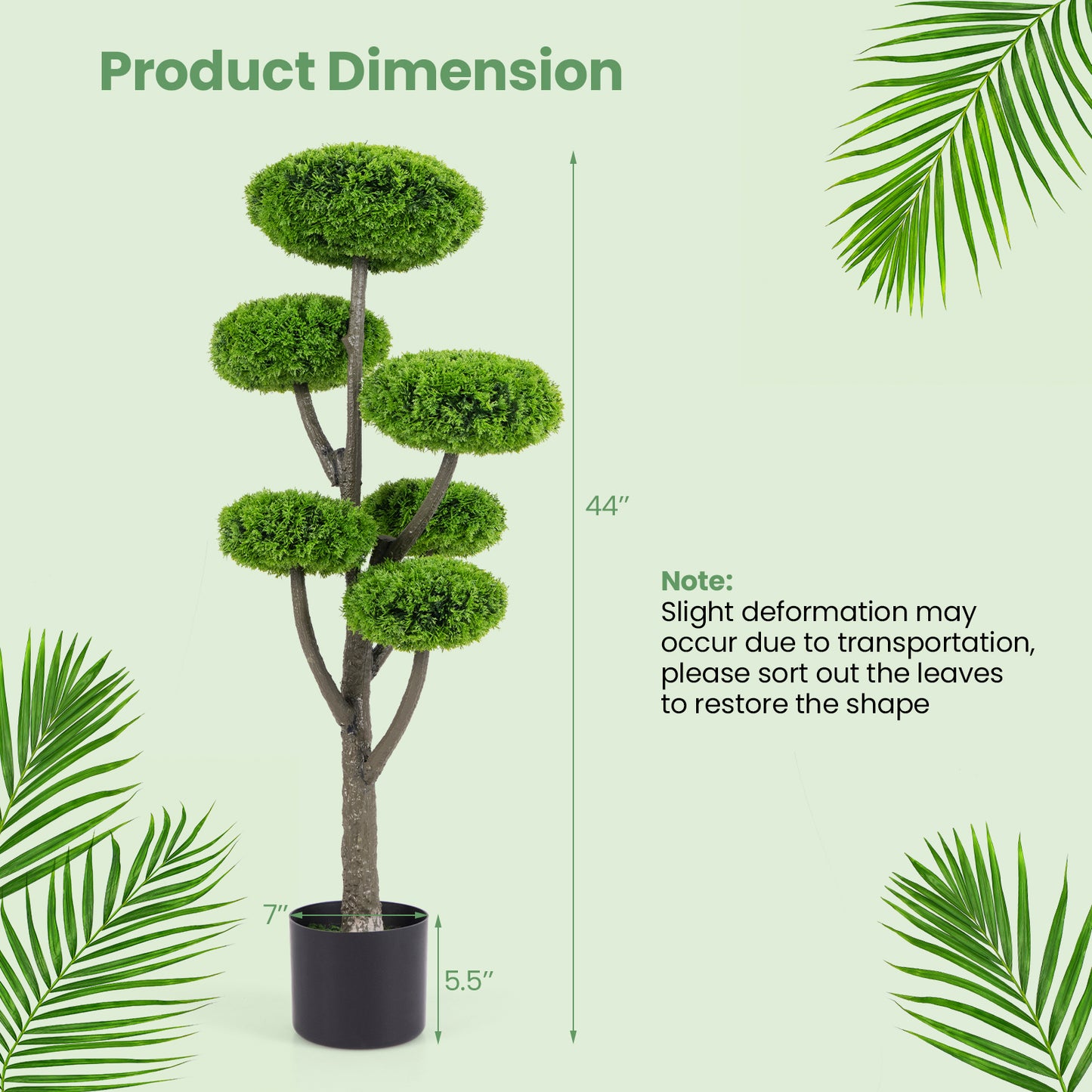 44" Artificial Boxwood Topiary Tree with Six Squash Balls, Faux Moss & Realistic Trunk