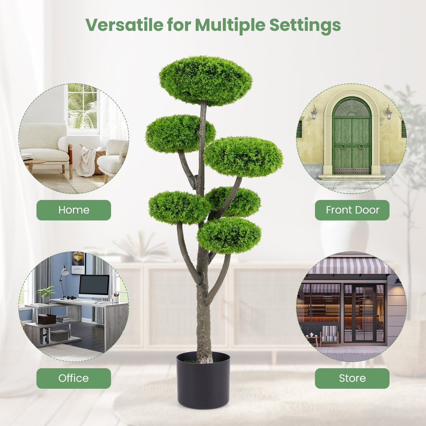 44" Artificial Boxwood Topiary Tree with Six Squash Balls, Faux Moss & Realistic Trunk
