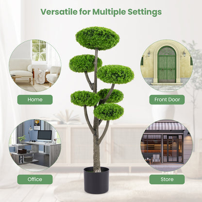 44" Artificial Boxwood Topiary Tree with Six Squash Balls, Faux Moss & Realistic Trunk