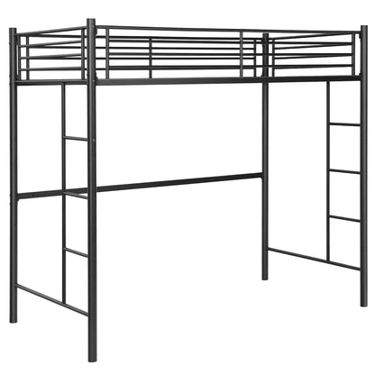 Sturdy Twin Loft Bed Frame with Dual Ladders and Full-Length Guardrail - Black