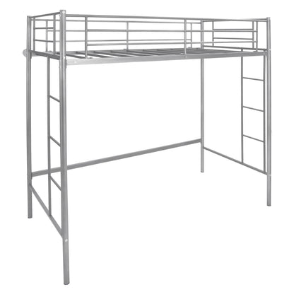 Sturdy Twin Loft Bed Frame with Dual Ladders and Full-Length Guardrail - Silver
