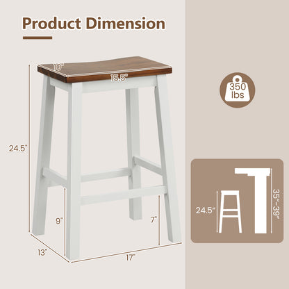 Backless 24.5 Inch Saddle Bar Stools with Acacia Wood Frame and Footrests, Set of 2