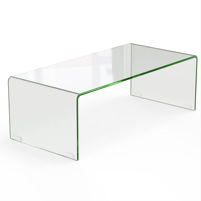 Clear Tempered Glass Coffee Table 42 x 20 Inch with Rounded Edges and U-Shaped Modern Design