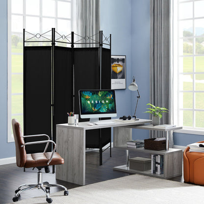 6 Foot 4 Panel Freestanding Folding Privacy Divider Screen - Black