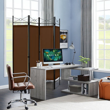 6 Foot 4 Panel Freestanding Folding Privacy Divider Screen - Brown