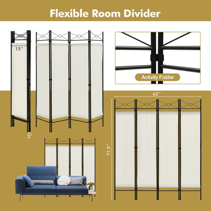6 Foot 4 Panel Freestanding Folding Privacy Divider Screen - White
