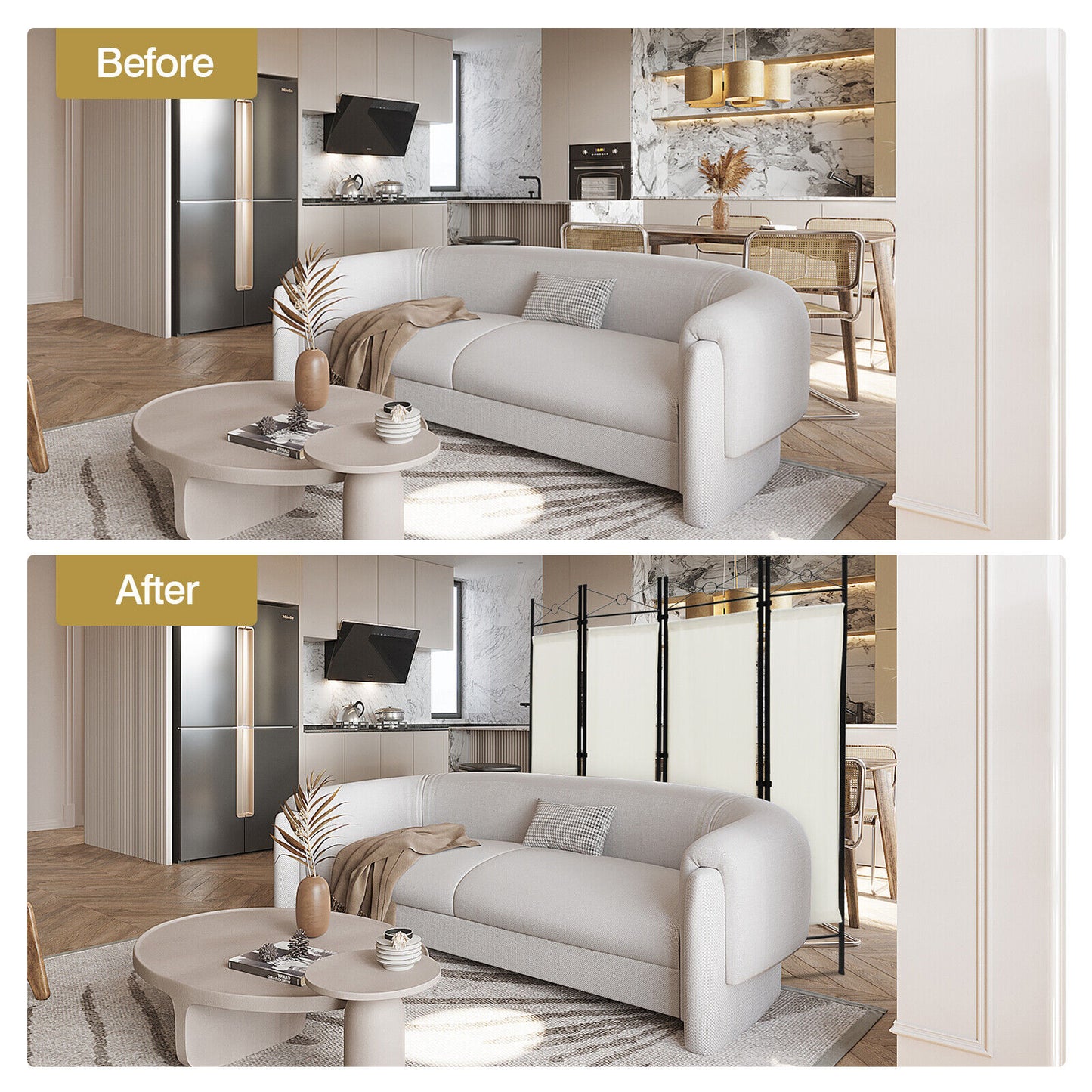 6 Foot 4 Panel Freestanding Folding Privacy Divider Screen - White