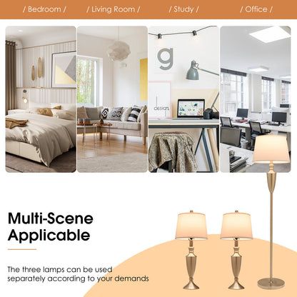 3 Piece Modern Lamp Set with 1 Floor Lamp and 2 Table Lamps for Any Space