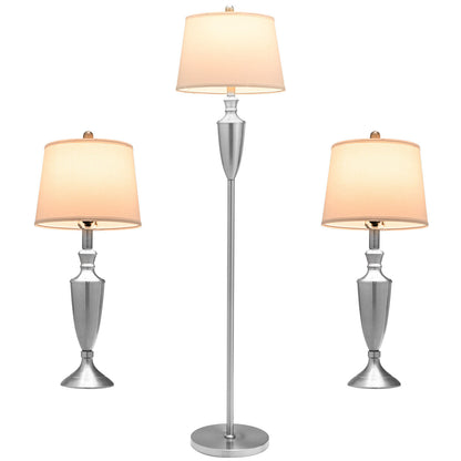3 Piece Modern Lamp Set with 1 Floor Lamp and 2 Table Lamps for Any Space