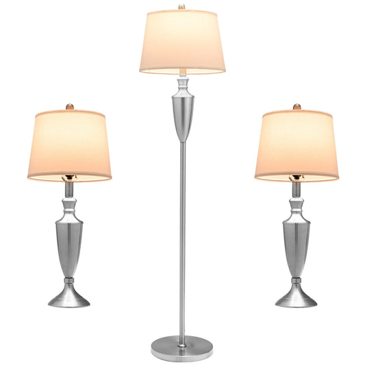 3 Piece Modern Lamp Set with 1 Floor Lamp and 2 Table Lamps for Any Space