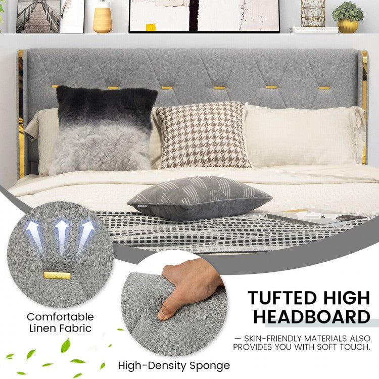 Upholstered Full/Queen Platform Bed Frame with High Adjustable Headboard and 4 Storage Drawers