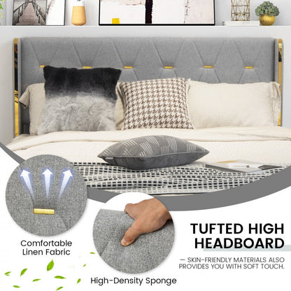 Upholstered Full/Queen Platform Bed Frame with High Adjustable Headboard and 4 Storage Drawers