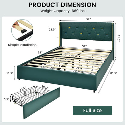 Luxurious PU Leather Upholstered Bed Frame with 4 Storage Drawers – Full/Queen Size