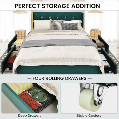 Luxurious PU Leather Upholstered Bed Frame with 4 Storage Drawers – Full/Queen Size