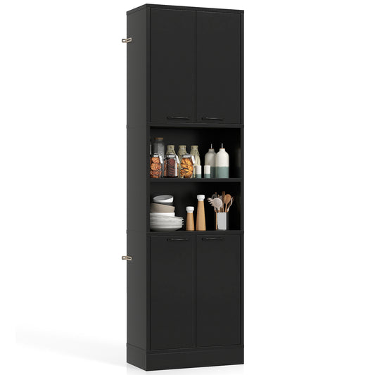 75 Inch Tall Kitchen Pantry Cabinet with Doors and Open Shelves - Black