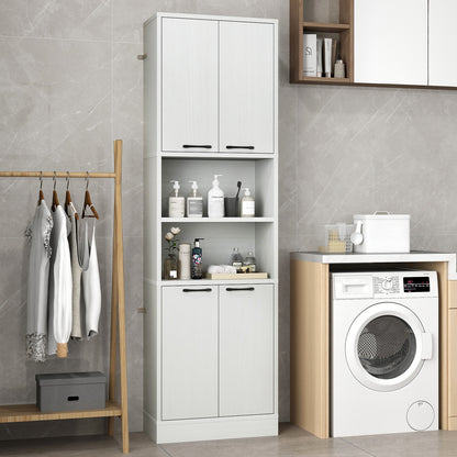 75 Inch Tall Kitchen Pantry Cabinet with Doors and Open Shelves - White Oak
