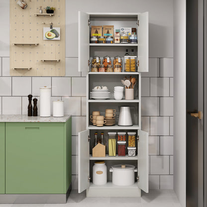 75 Inch Tall Kitchen Pantry Cabinet with Doors and Open Shelves - White Oak