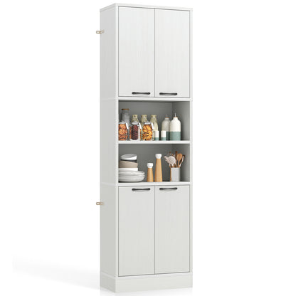 75 Inch Tall Kitchen Pantry Cabinet with Doors and Open Shelves - White Oak