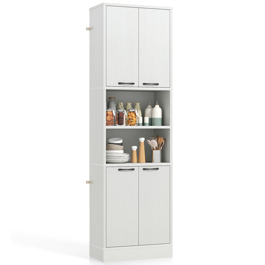 75 Inch Tall Kitchen Pantry Cabinet with Doors and Open Shelves - White Oak