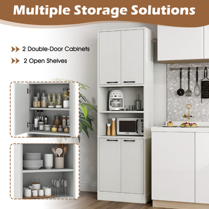 75 Inch Tall Kitchen Pantry Cabinet with Doors and Open Shelves - White Oak