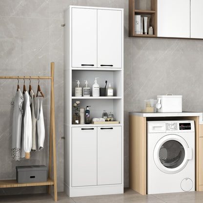 75 Inch Tall Kitchen Pantry Cabinet with Doors and Open Shelves - White
