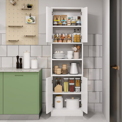 75 Inch Tall Kitchen Pantry Cabinet with Doors and Open Shelves - White