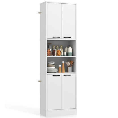 75 Inch Tall Kitchen Pantry Cabinet with Doors and Open Shelves - White