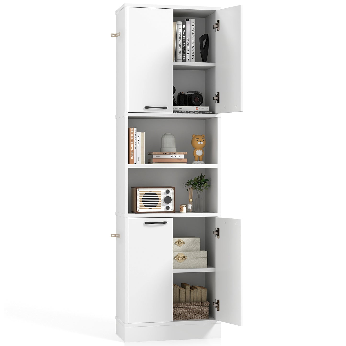 75 Inch Tall Kitchen Pantry Cabinet with Doors and Open Shelves - White