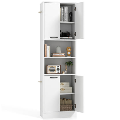 75 Inch Tall Kitchen Pantry Cabinet with Doors and Open Shelves - White