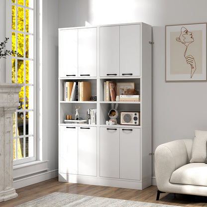 75 Inch Tall Kitchen Pantry Cabinet with Doors and Open Shelves - White