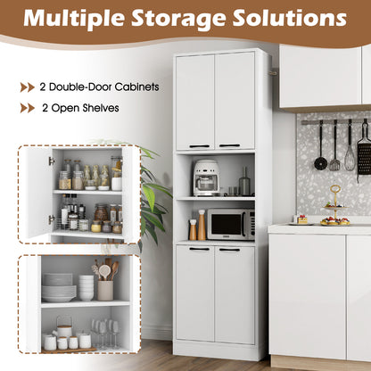 75 Inch Tall Kitchen Pantry Cabinet with Doors and Open Shelves - White