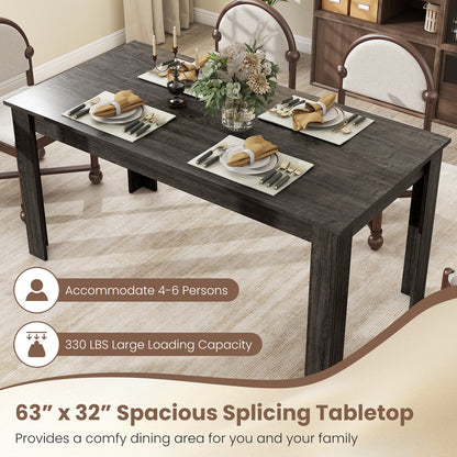 Modern 63 Inch Rectangular Dining Table with Grey Engineered Wood Top