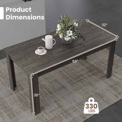 Modern 63 Inch Rectangular Dining Table with Grey Engineered Wood Top