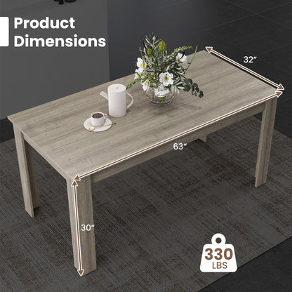 Modern 63 Inch Rectangular Dining Table with Light Grey Engineered Wood Top